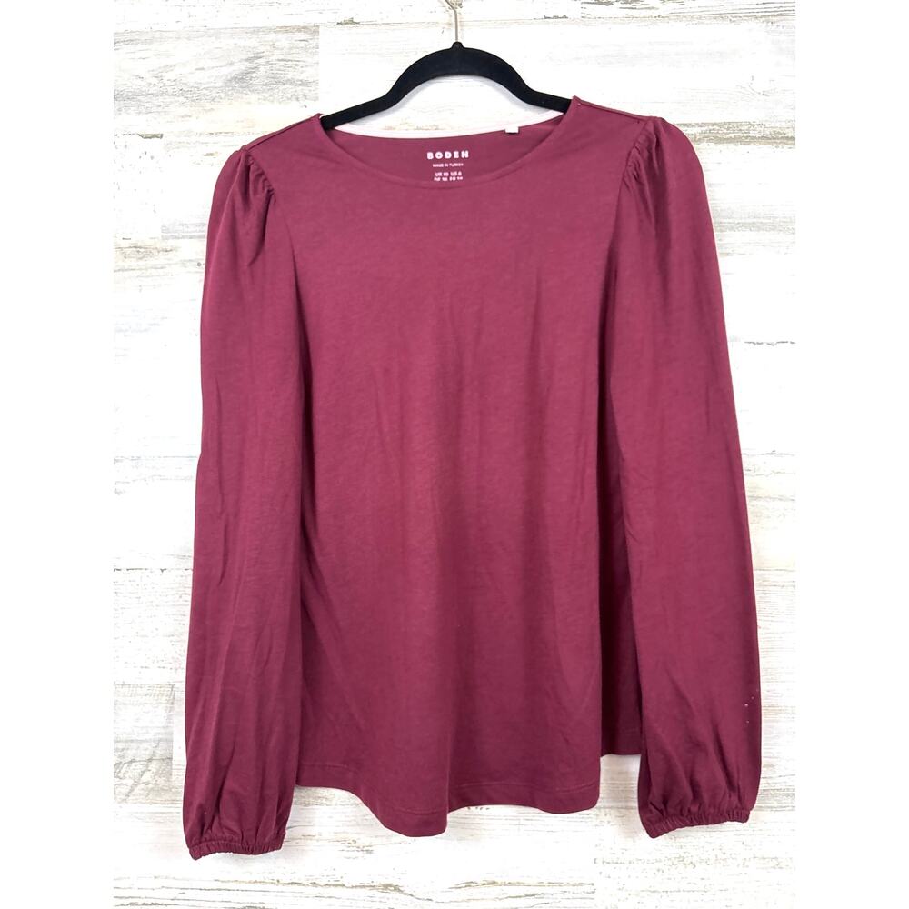 Boden Womens 6 Burgundy Red Soft Cotton Viscose Blend Long Sleeve Casual Top